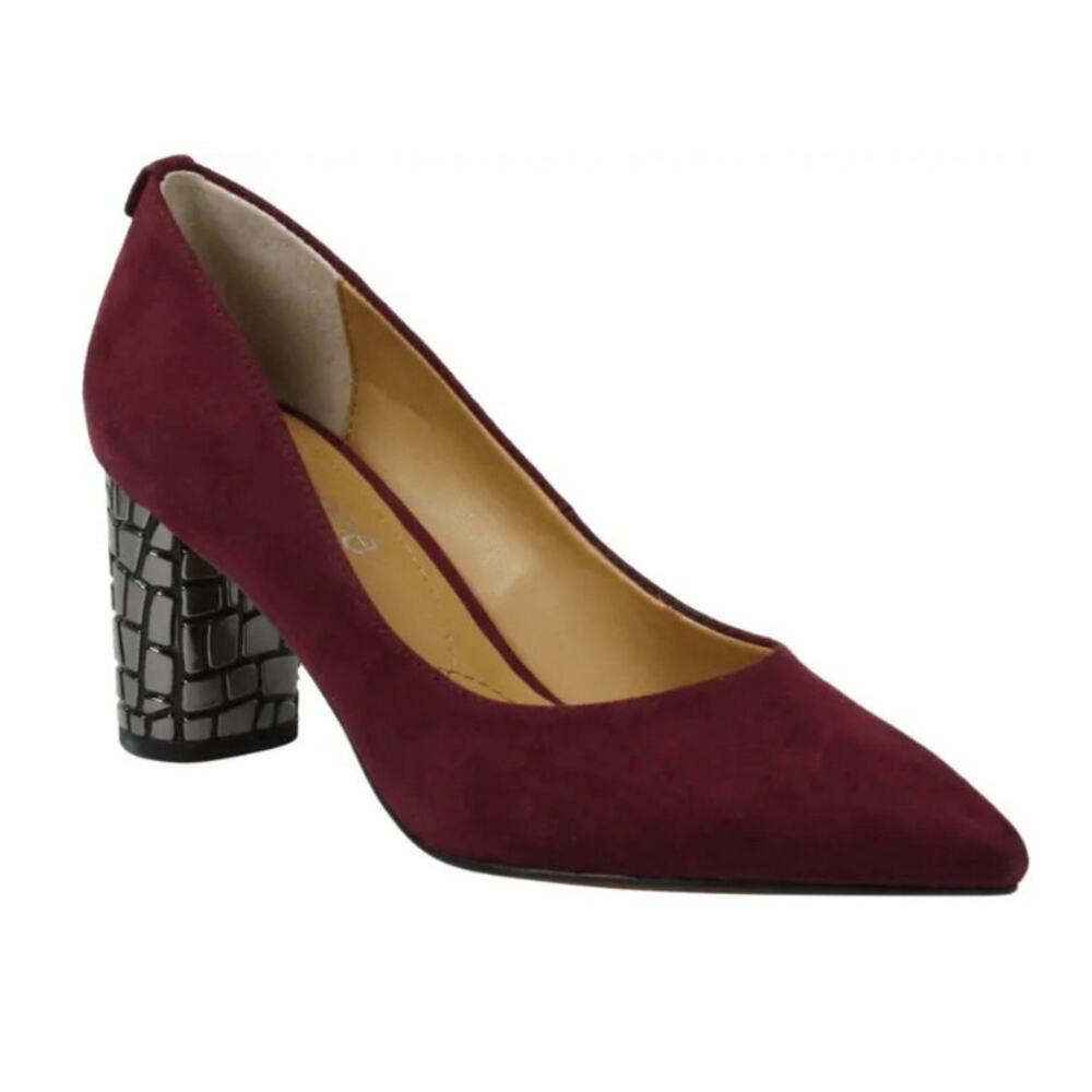 J.Renee Burgundy Suede Pointed Toe Block Heel Pumps